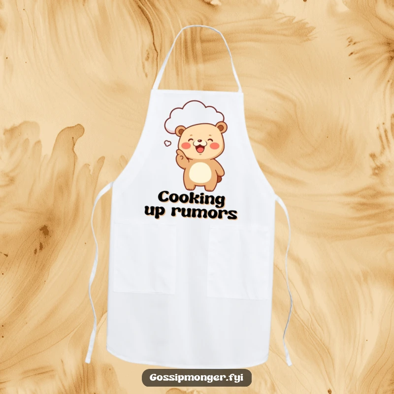 Funny Kawaii Bear Apron: A giggling, cute bear excitedly points at a floating cloud, a humorous and functional kitchen accessory.