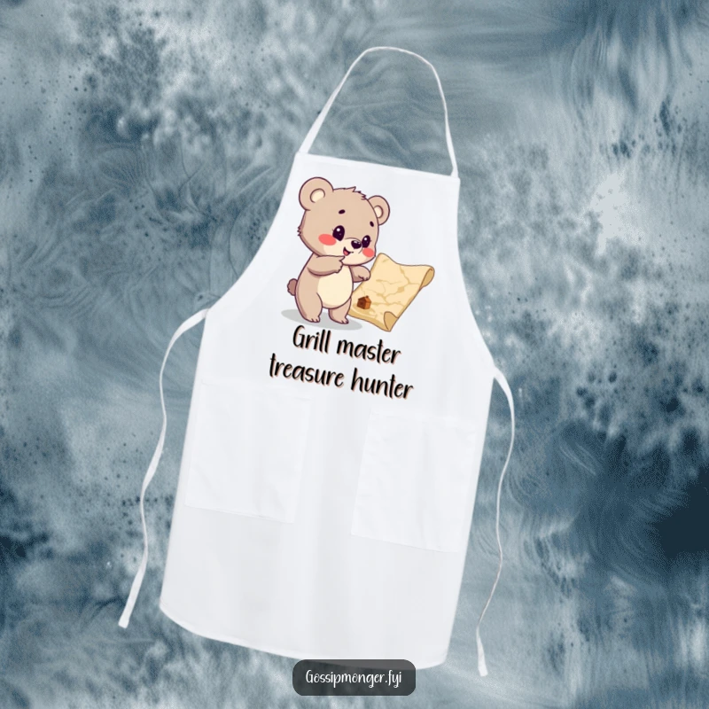 Funny Bear Cub Treasure Map Apron: A playful cub points to a treasure map, adding a touch of fun to kitchen tasks.