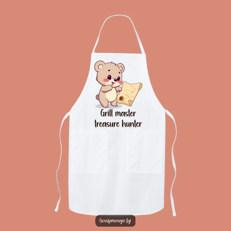 Funny Bear Cub Treasure Map Apron: Cook with Playful Adventure Spirit