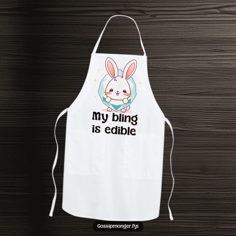 Funny Apron: A cheerful bunny peeking from behind a sparkly gemstone, adding a humorous and practical touch to cooking, ideal funny gift.