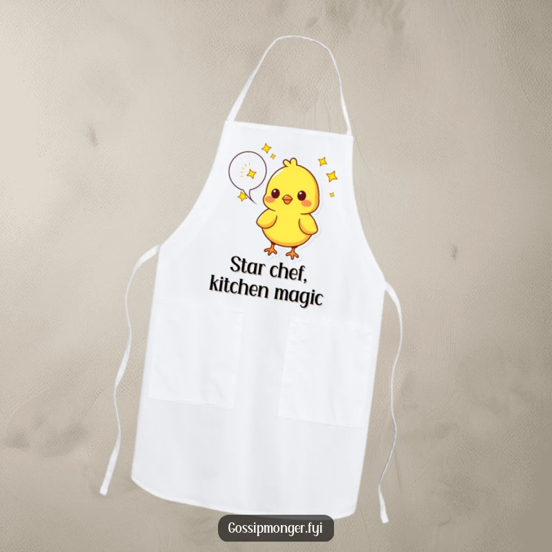 Funny Chick Apron: A bright yellow chick speaks dreams filled with twinkling stars, a humorous and practical kitchen accessory.