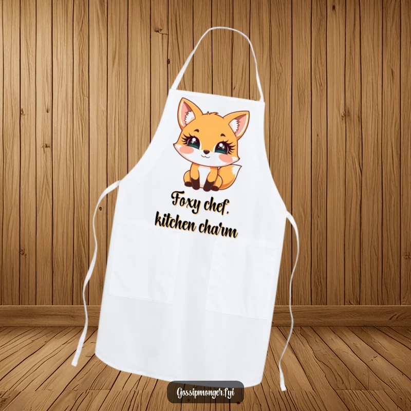 Funny Fox Apron: A cheerful fox playfully bats its oversized, sparkly eyelashes, a humorous and practical kitchen accessory.