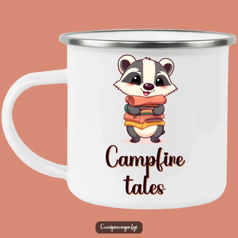 Funny Badger Scrolls Camping Mug: Cheerful Gossip Adventure Cup