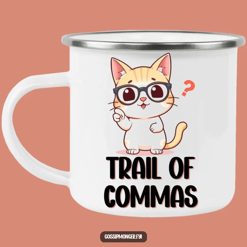 Funny Grammar Cat Camping Mug: Correct Commas on the Go