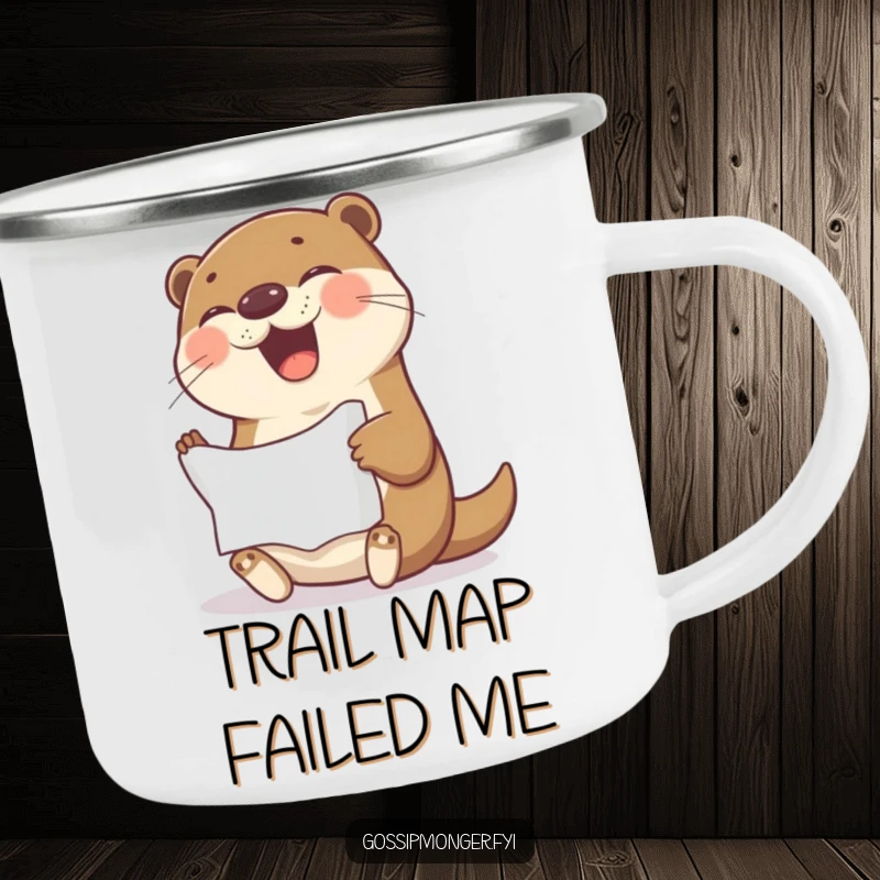 Funny Camping Mug: A cheerful otter giggles while holding crumpled paper, perfect for outdoor coffee breaks.