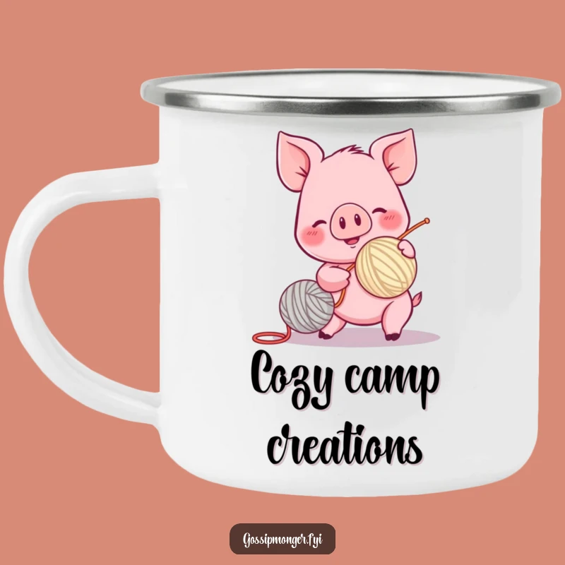 Funny Piglet Camping Mug - Yarn Ball Spinning Outdoor Character Mug Gift