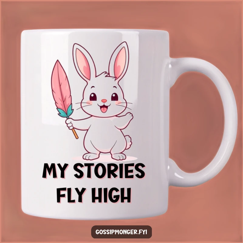 Bunny Writer Funny Mug: Cheerful Rabbit with Quill, Perfect Gift for Aspiring Authors