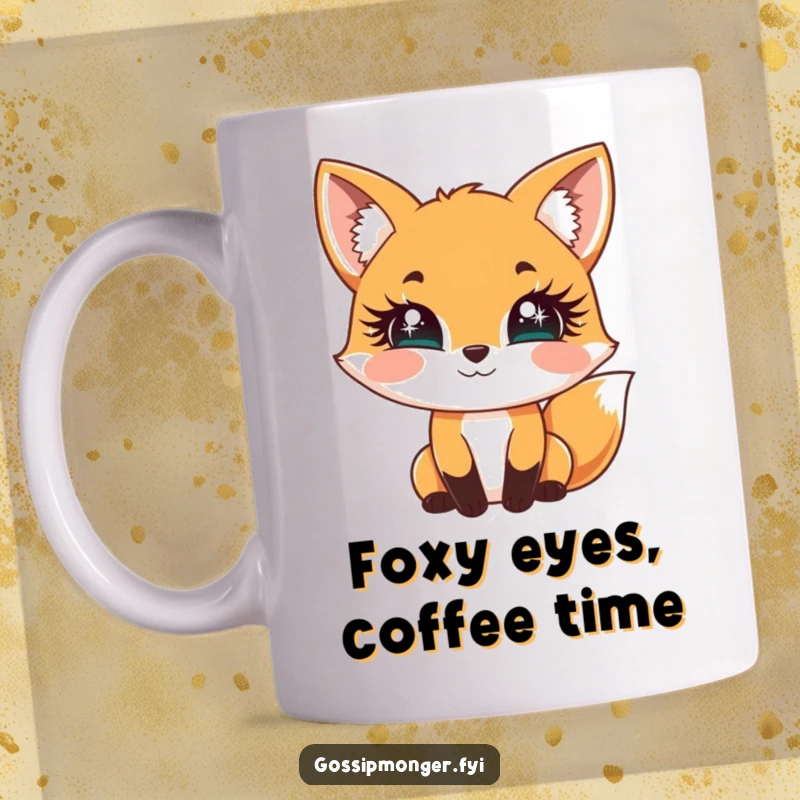 Funny Fox Mug: A cheerful fox playfully bats its oversized, sparkly eyelashes, perfect for a flirty and funny gift.