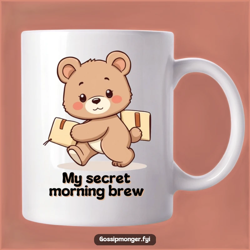 Funny Bear Cub Secret Mug - Adorable Tiptoeing Package Character Gift