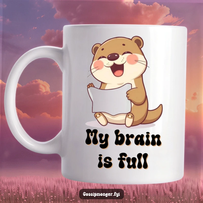 Funny Mug: A cheerful otter gleefully giggles while clutching a crumpled piece of paper, embodying creative chaos.