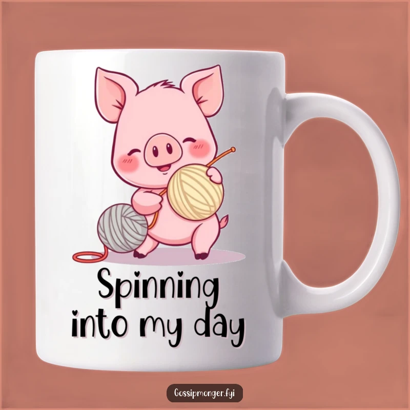 Funny Piglet Yarn Mug - Excited Spinning Character Gift
