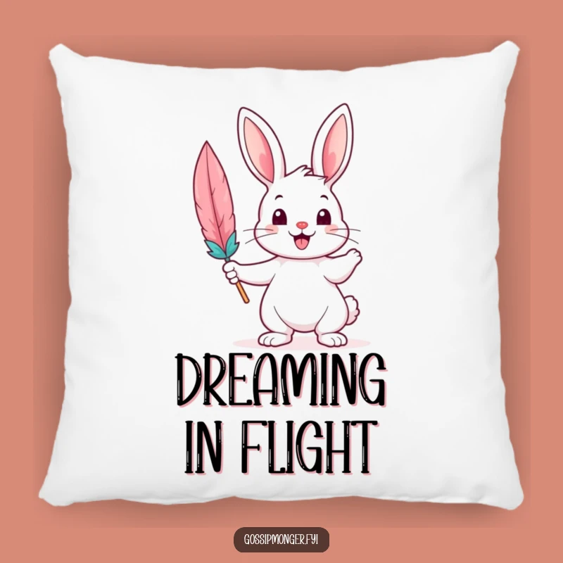 Cute Funny Bunny Pillow: Cheerful Writer with Quill Accent, Cozy Home Decor Gift