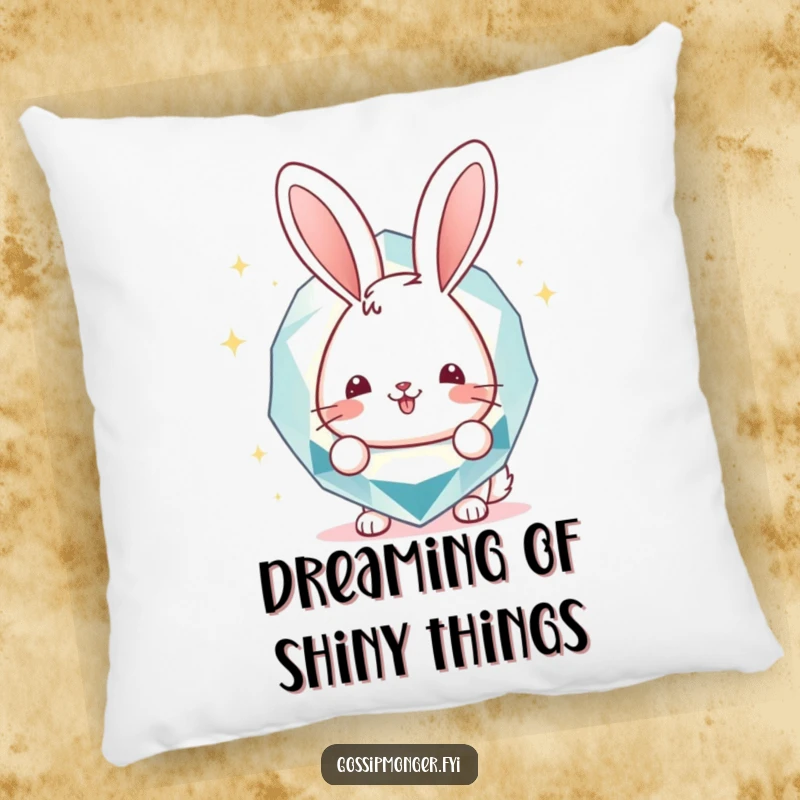 Funny Pillow: Adorable bunny peeking from behind a huge, dazzling gemstone, offering a soft and funny decorative touch, a lovely funny gift.