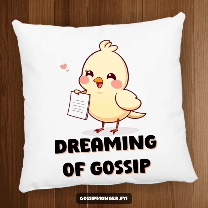 Funny gossiping bird pillow, a cheerful bird carrying a small note, offering cozy comfort and a touch of lighthearted, chatty humor.