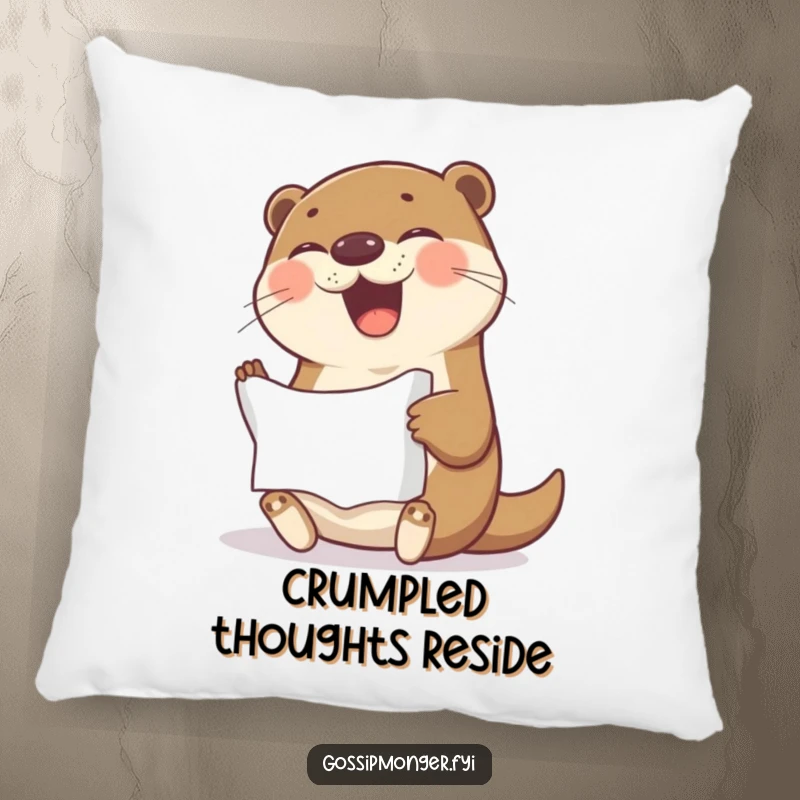 Funny Pillow: A happy otter giggles while holding a crumpled paper, a soft and humorous decorative accent.
