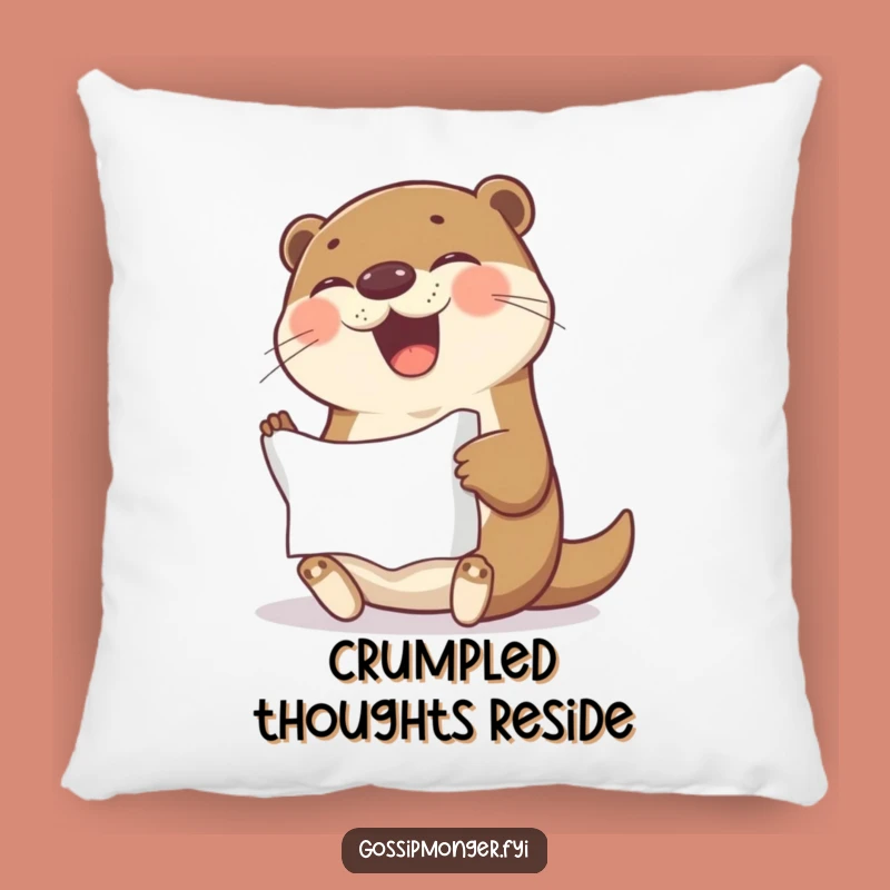 Funny Otter Pillow: Cozy Giggling Otter & Crumpled Paper, Hilarious Comfort Gift
