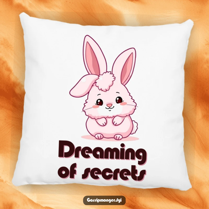 Funny fluffy pink bunny peeking conspiratorially behind a giant stylized ear, providing cozy comfort and cute, humorous charm.