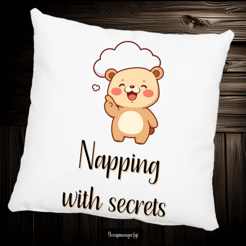Funny Kawaii Bear Pillow: A giggling, cute bear excitedly points at a floating cloud, offering comfort and a touch of humor.