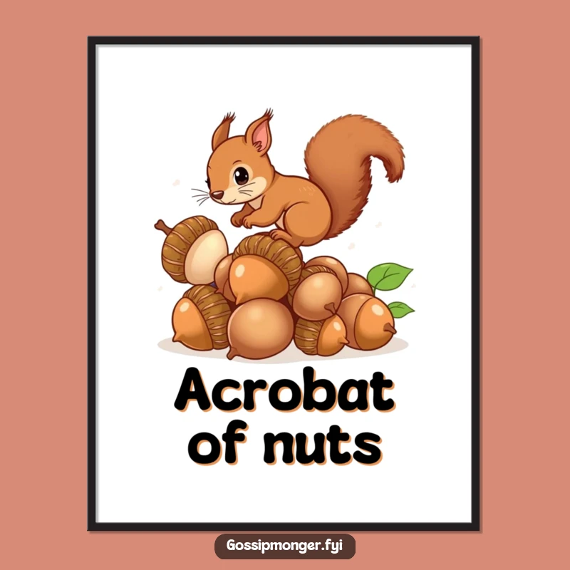 Funny Squirrel Acorns Digital Art: High-Quality Curious Balance, Perfect Funny Gift Download