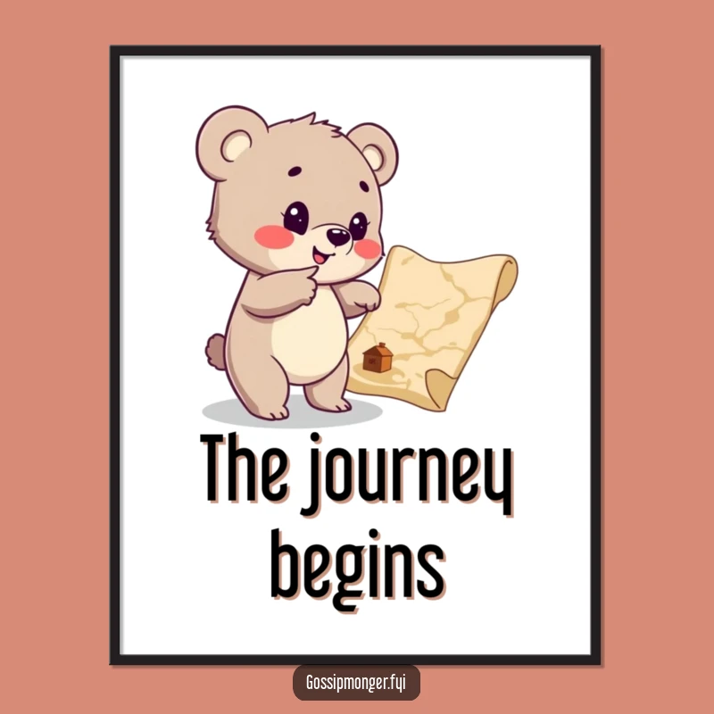 Funny Bear Cub Treasure Map Digital Print: Instant Adventurous Art for Your Walls