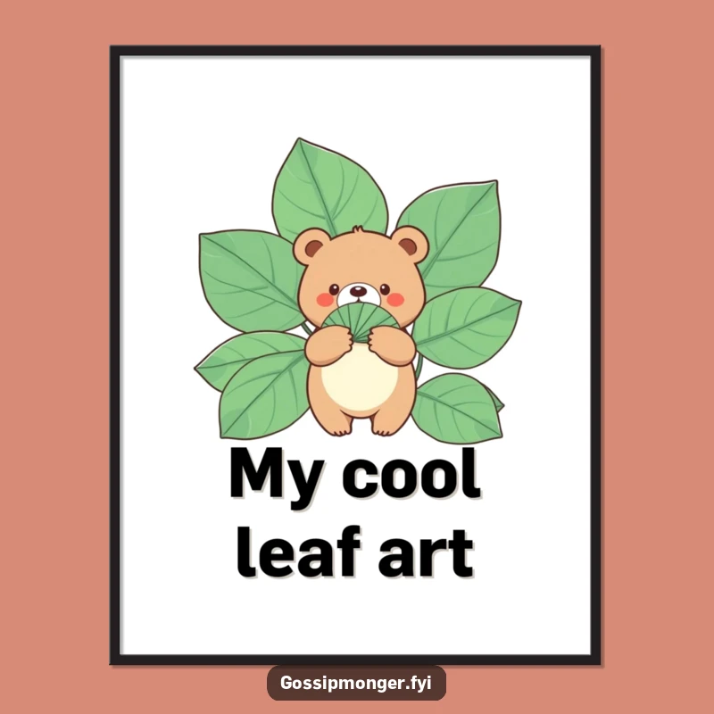 Funny Bear Leaf Fan Digital Art Print - Chilled Out Wall Decor Gift