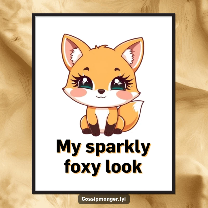Funny Fox Digital Art Print: A cheerful fox playfully bats its oversized, sparkly eyelashes, perfect for flirty decor.