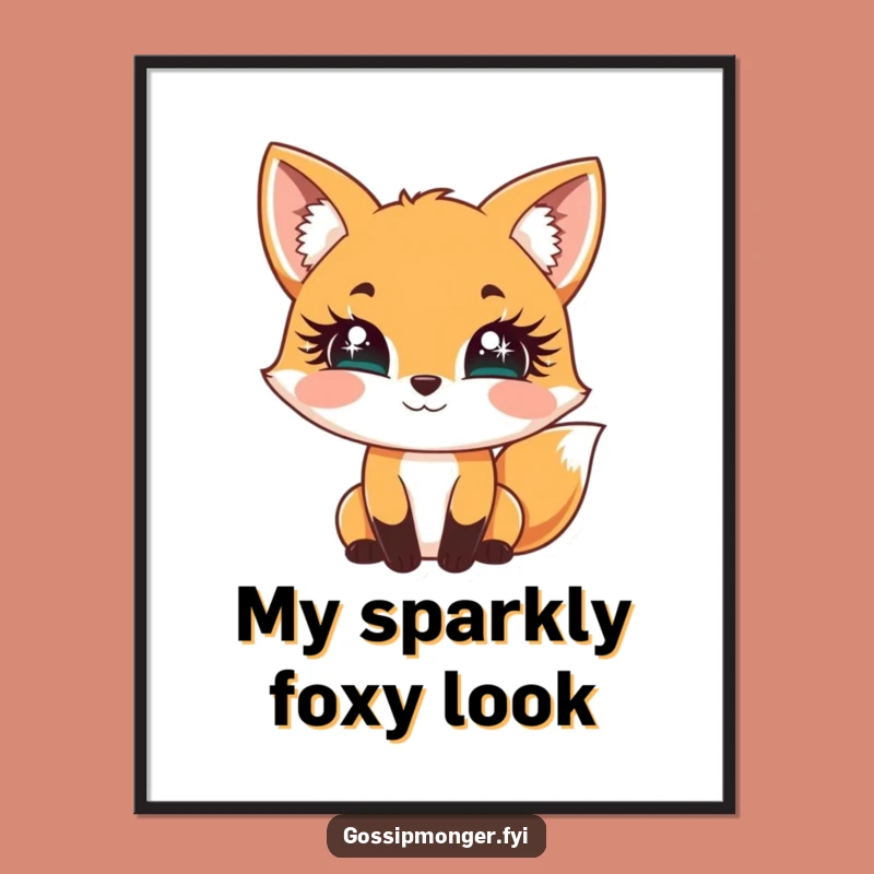 Funny Fox Sparkle Lashes Digital Art Print - Flirty Wall Decor Gift