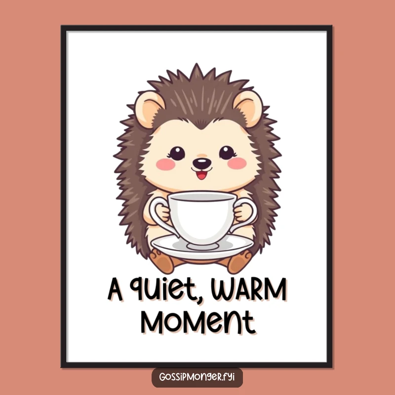 Funny Hedgehog Tea Cup Digital Print: Instant Delicate Art for Your Walls