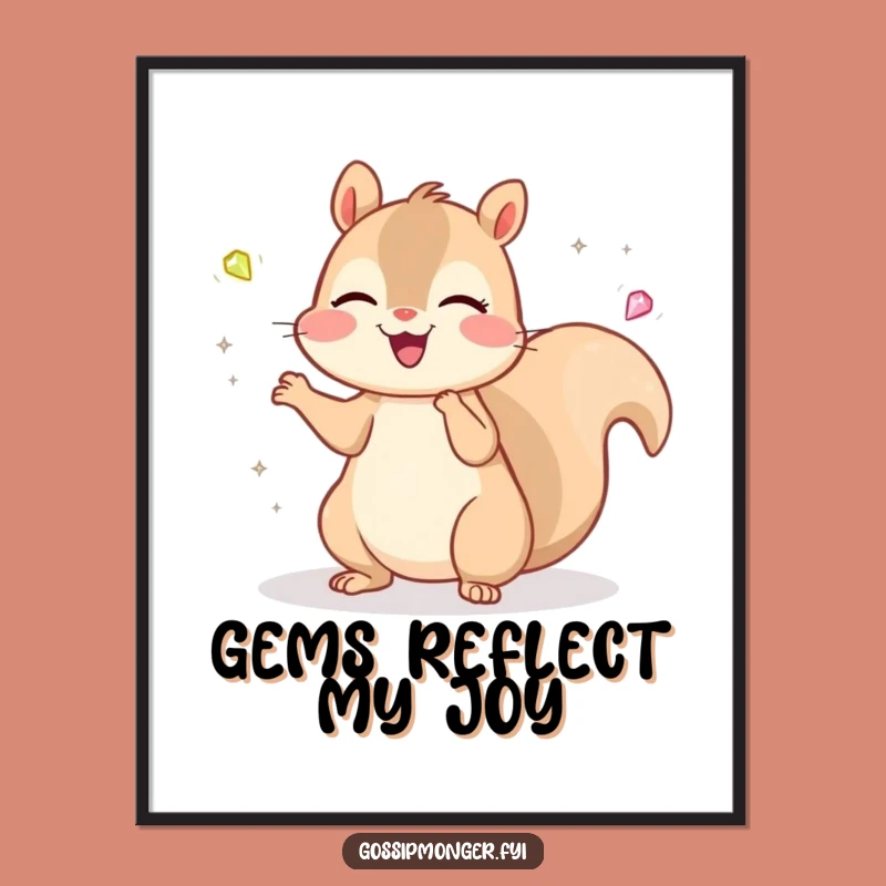 Funny Kawaii Squirrel Gem Art Print, Cheerful Juggling Decor Gift