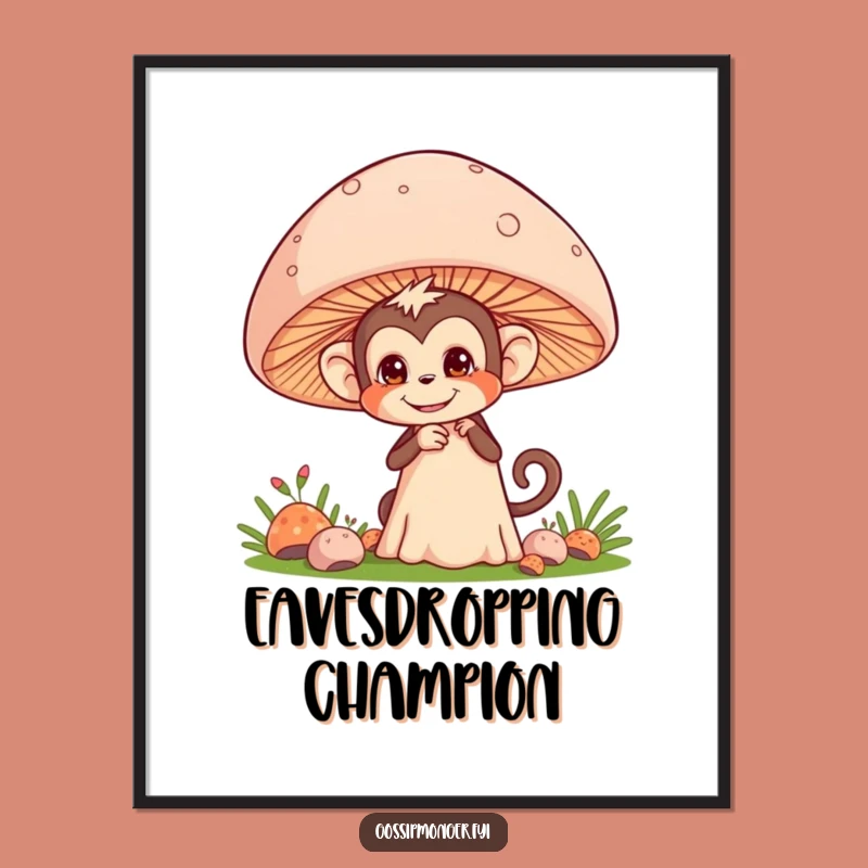 Funny Monkey Digital Art: Mischievous Eavesdropper Print, a Humorous Gift for Any Space