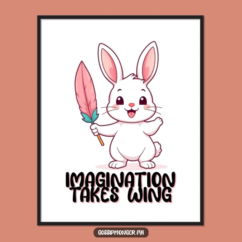 Funny Bunny Writer Digital Art: Cheerful Rabbit with Quill, Instant Download Gift
