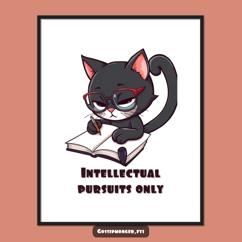 Funny Feline Scholar Digital Art: Printable Witty Decor For Writers