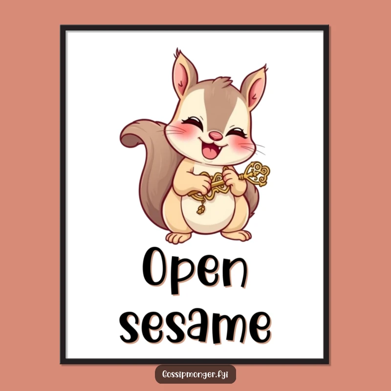 Funny Squirrel Key Digital Art: Mischievous Giggle Print