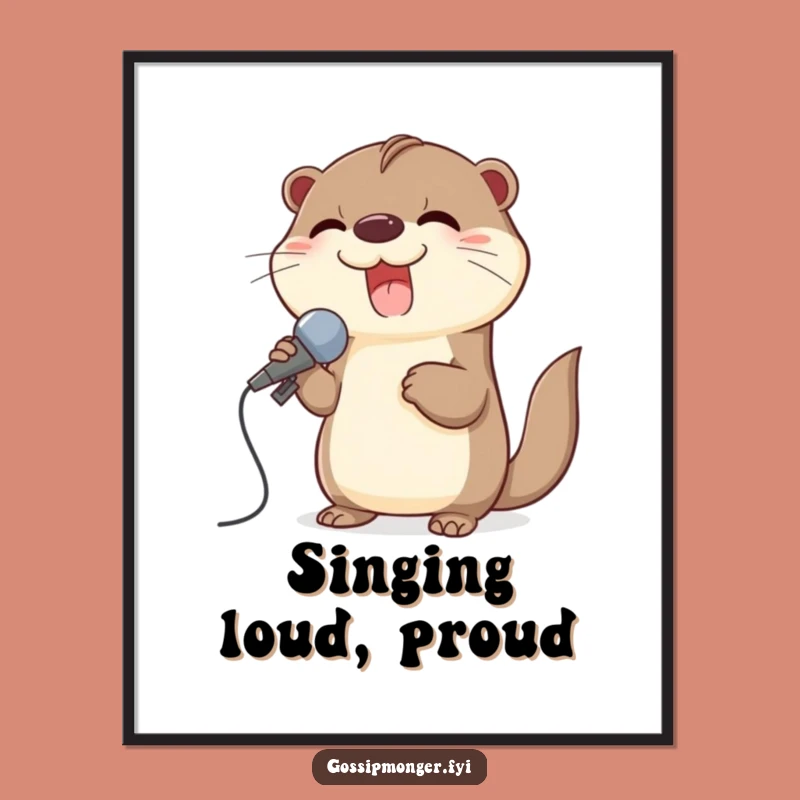 Funny Otter Digital Art: Giggling Singer Otter Print, a Joyful Musical Gift