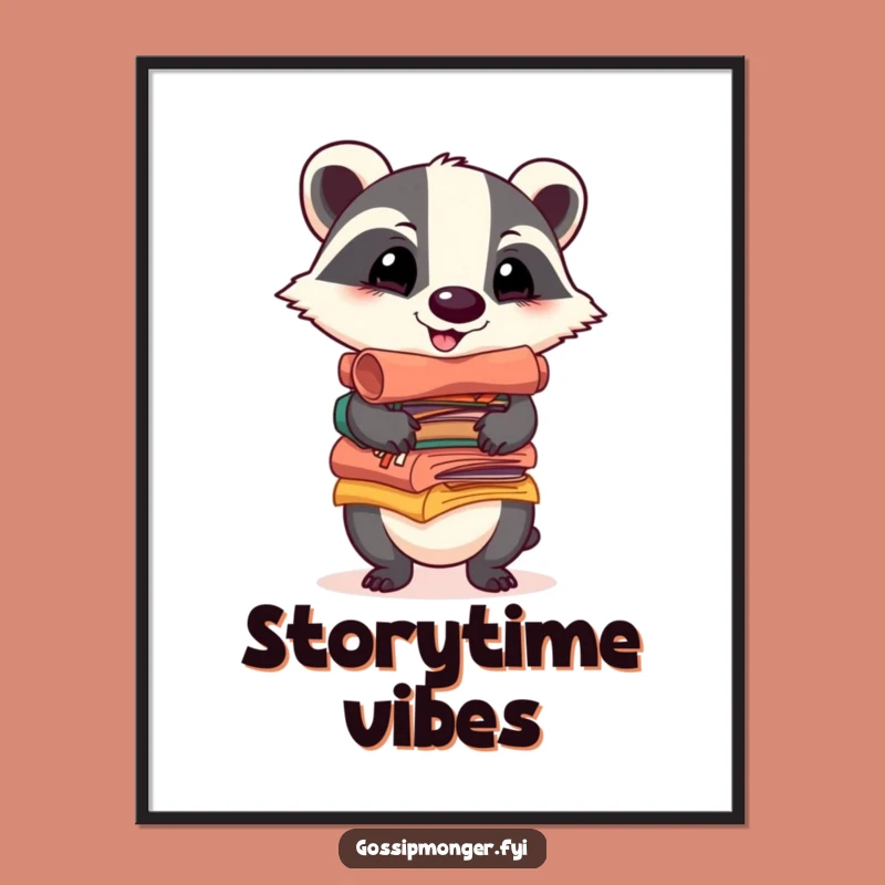 Funny Badger Scrolls Digital Art: Cheerful Gossip Print