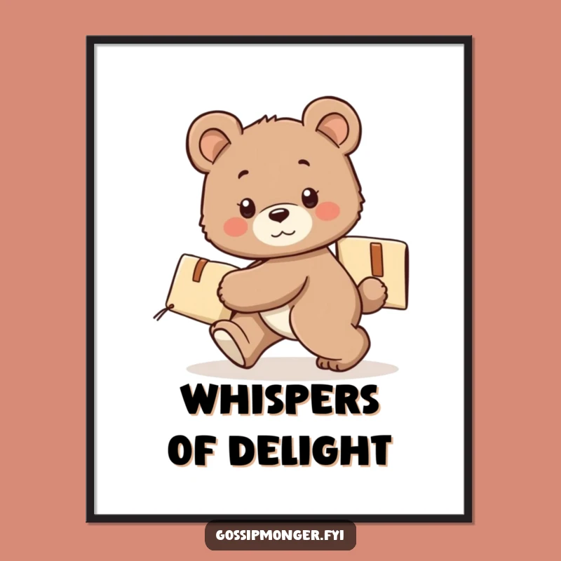Funny Bear Cub Digital Print - Secret Package Tiptoe Art Gift