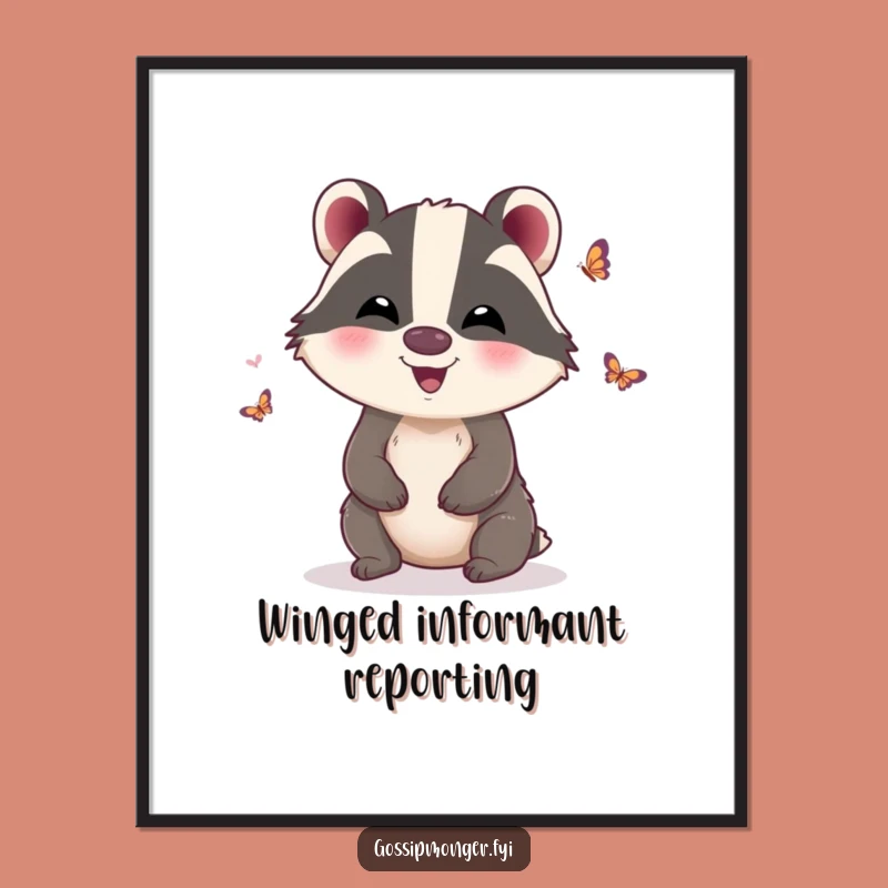 Funny Badger Butterfly Wings Digital Art: Giggling Decor, Perfect Funny Gift