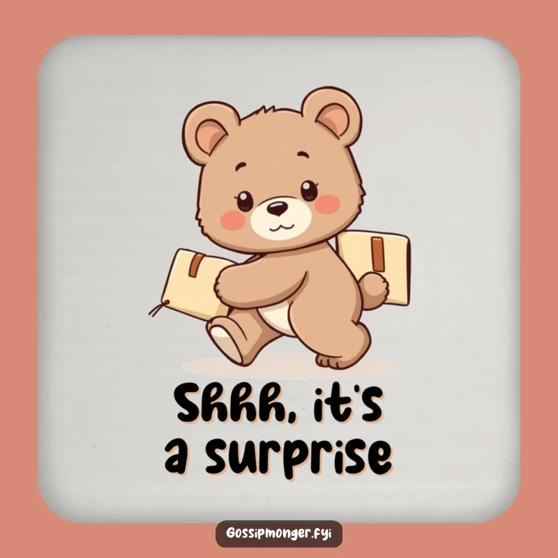 Funny Bear Cub Coaster - Secret Package Tiptoeing Table Protector Gift