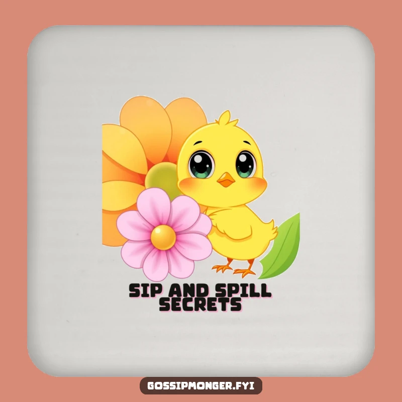 Funny Chick Whispering Secrets Coaster: Protects Surfaces Oversized Eyes, Perfect Funny Gift for Tables