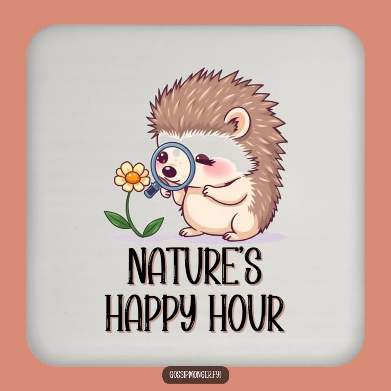 Funny Hedgehog Magnifying Flower Coaster - Protect Surfaces with Humorous Nature Art