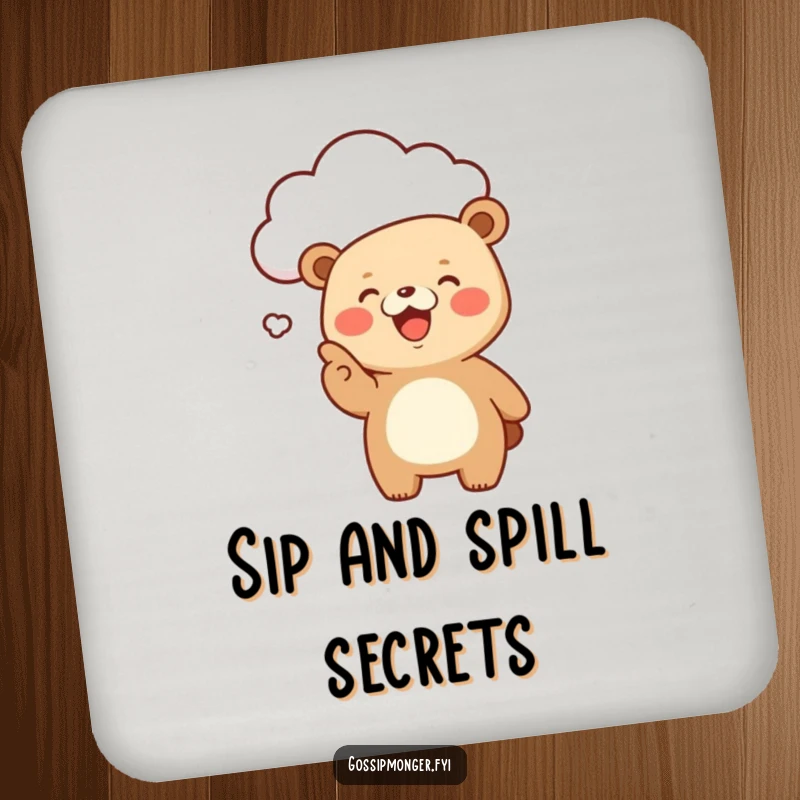 Funny Kawaii Bear Coaster: A giggling, cute bear excitedly points at a floating cloud, a humorous and practical table protector.