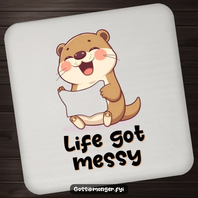 Funny Coaster: A happy otter giggles while holding a crumpled paper, a charming addition to any drink setup.