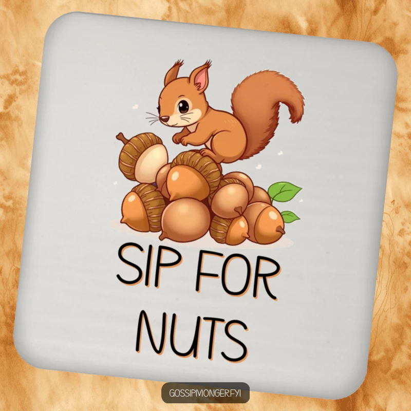 Funny Squirrel Acorns Coaster: A coaster with a squirrel balancing on acorns, protecting surfaces with a touch of nature's humor.