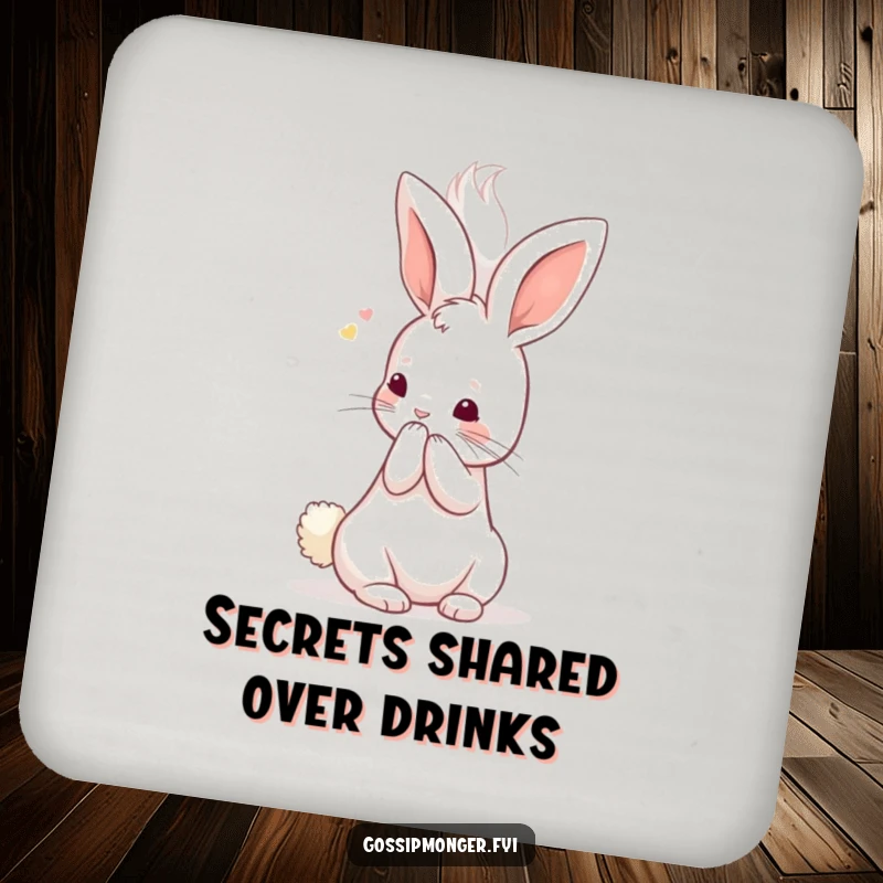 Funny Kawaii Rabbit Coaster: A miniature, cute bunny whispers secrets into a giant, fluffy ear, a humorous and practical table protector.