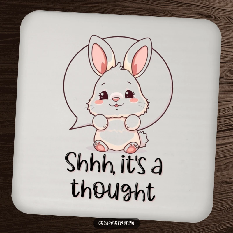 Funny bunny coasters featuring a fluffy rabbit peeking over the edge, nose wiggling playfully.