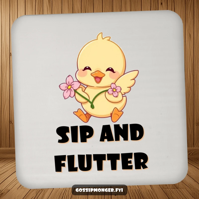 Funny Duckling Coasters: A sweet duckling with a flower joyfully flutters its wings, protecting your surfaces with adorable charm.