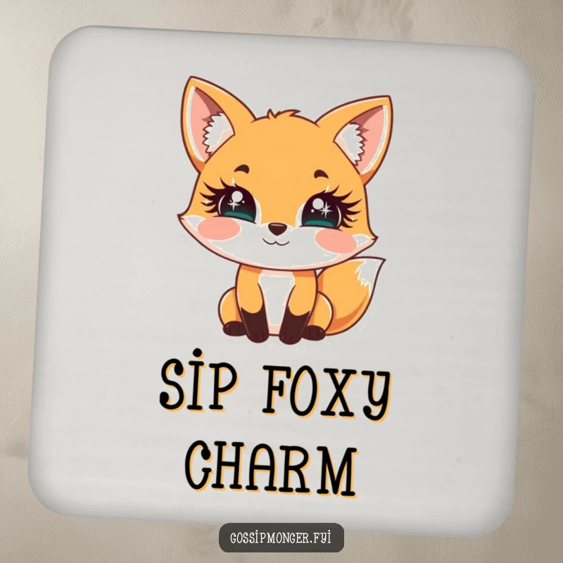 Funny Fox Coaster Set: A cheerful fox playfully bats its oversized, sparkly eyelashes, offering flirty and funny table protection.