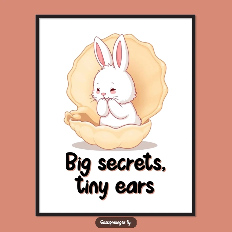 Funny Bunny Whispering Conch Shell Poster - Whimsical Wall Art Gift
