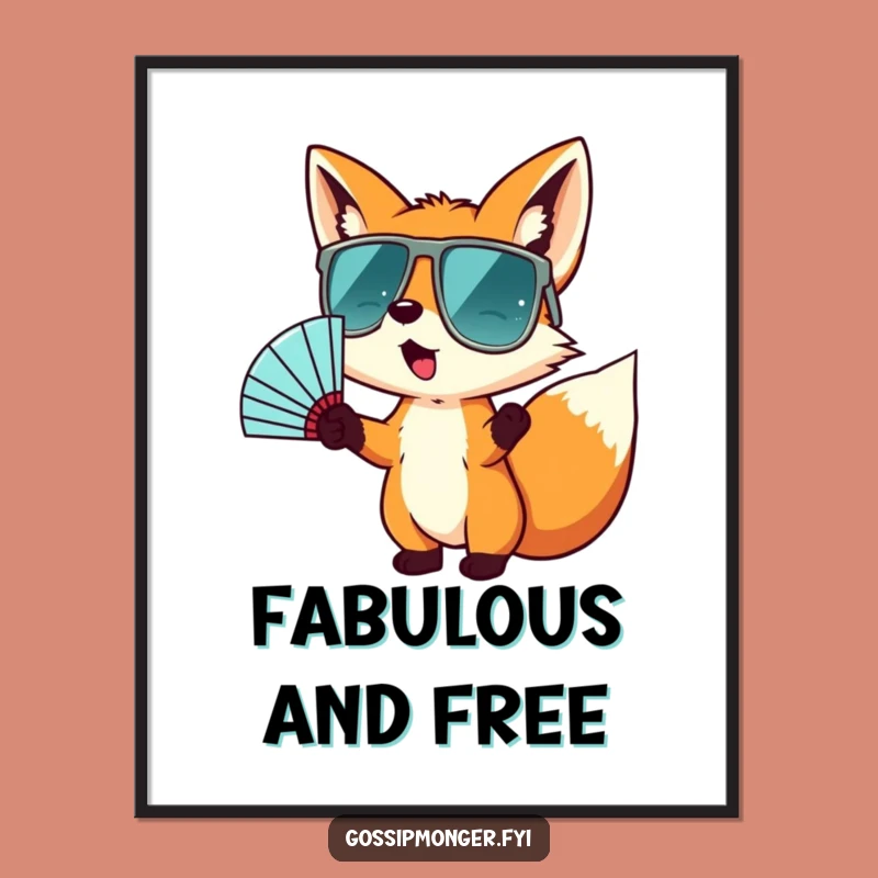 Funny Fox Sunglasses Fan Poster: Cool Wild Gesturing Wall Art
