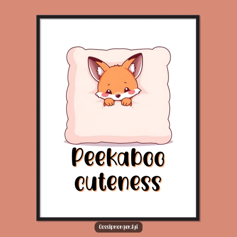 Funny Kawaii Fox Pillow Poster: Shy Art, Perfect Funny Gift for Walls